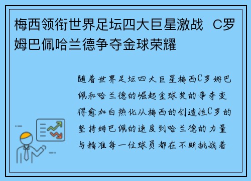 梅西领衔世界足坛四大巨星激战 C罗姆巴佩哈兰德争夺金球荣耀 梅西领衔世界足坛四大巨星激战 C罗姆巴佩哈兰德争夺金球荣耀